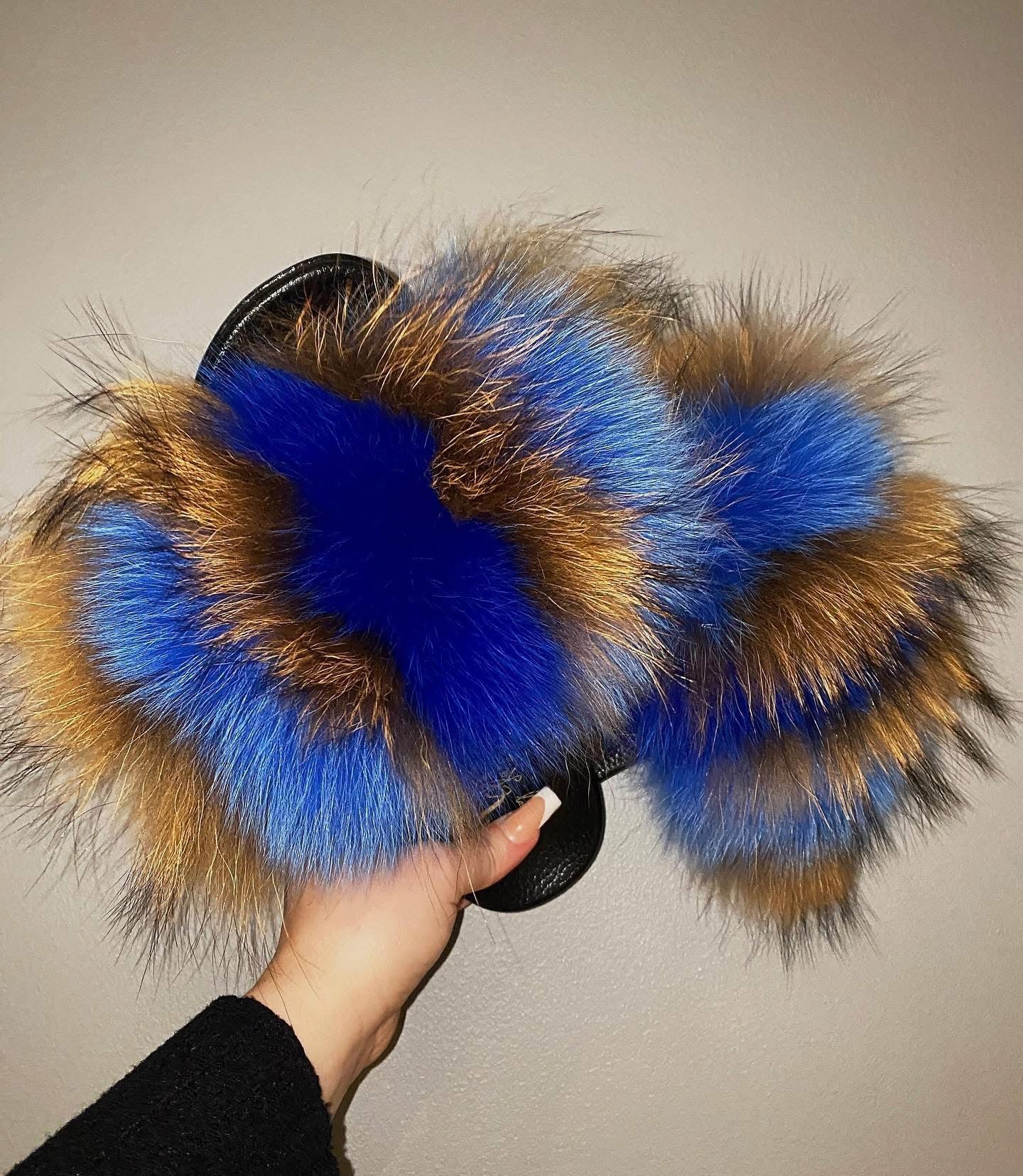 Multi Colour Fox Fur Sliders