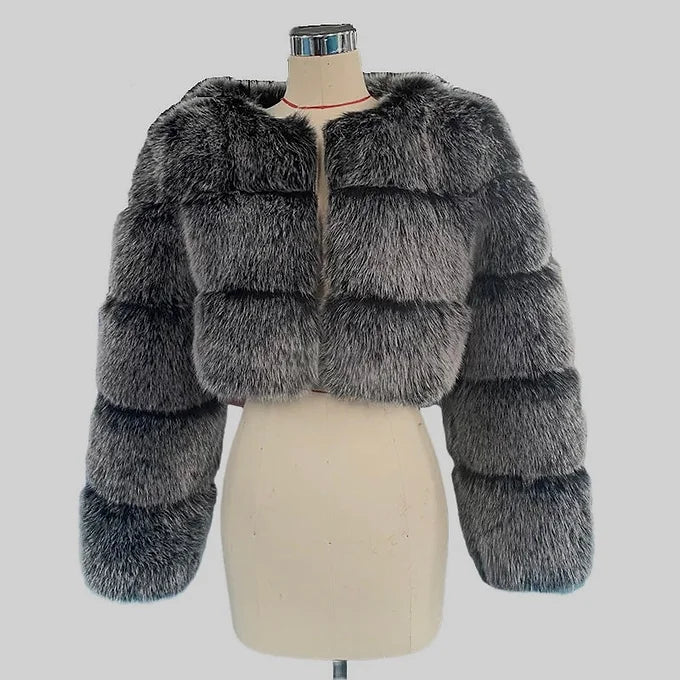 FoxGrey Cropped Faux Fur Coat