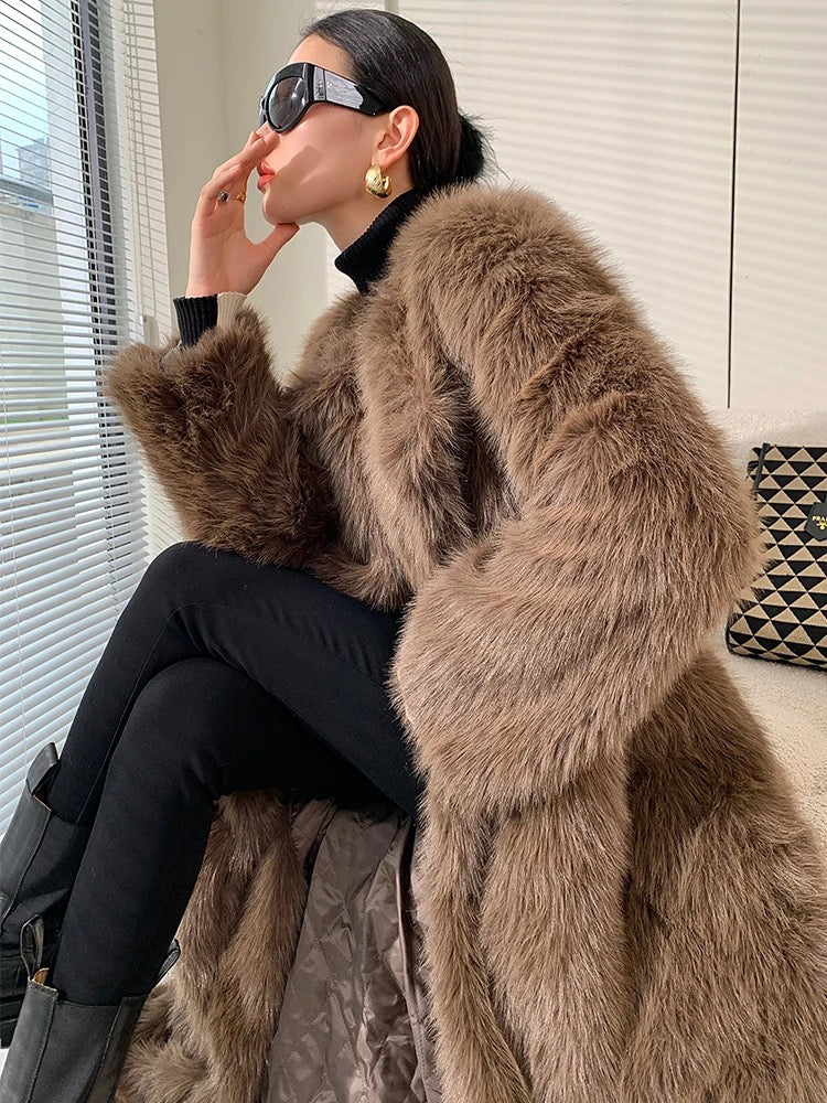 Brown Long Faux Fur Coat