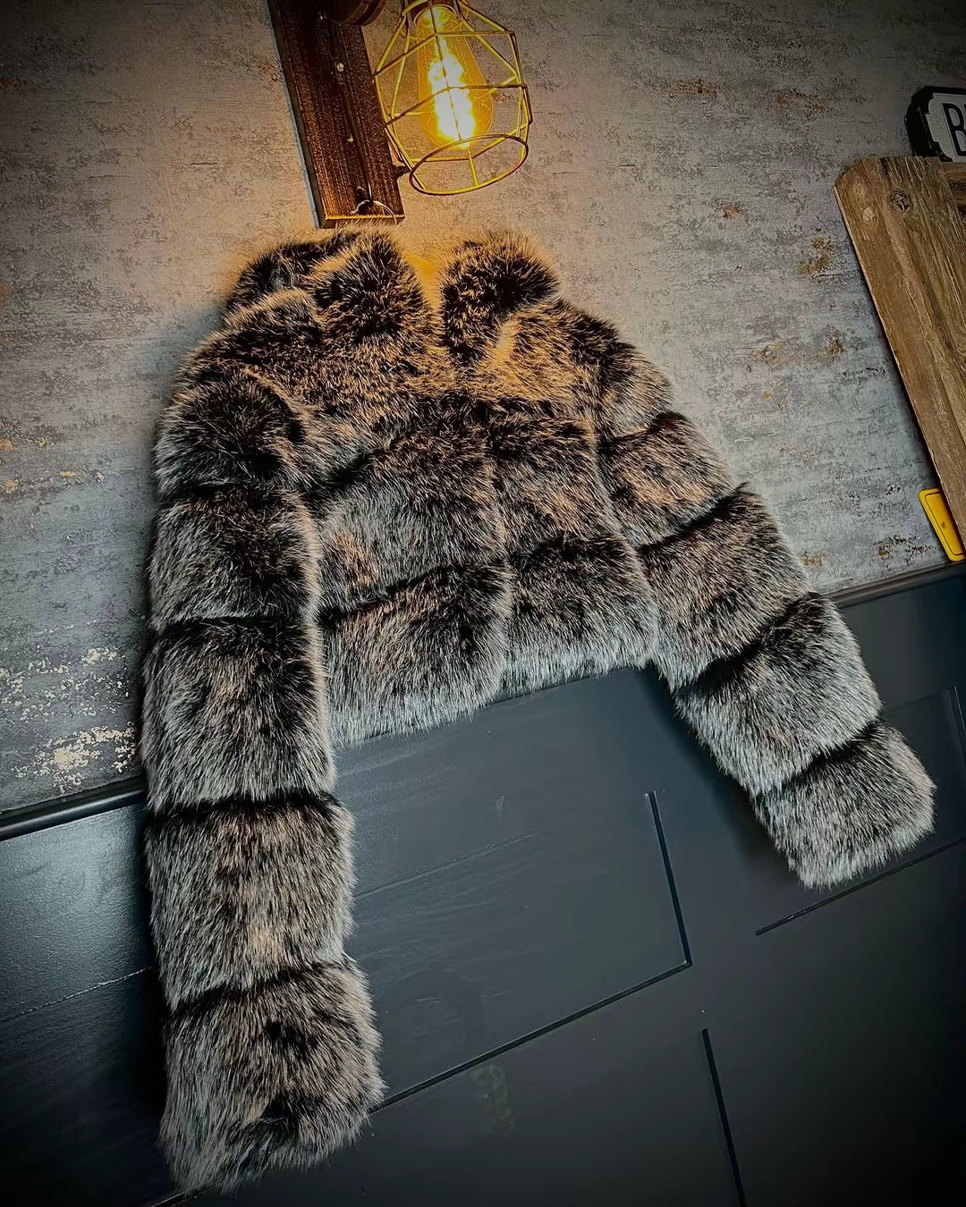 FoxGrey Cropped Hooded Faux Fur Coat