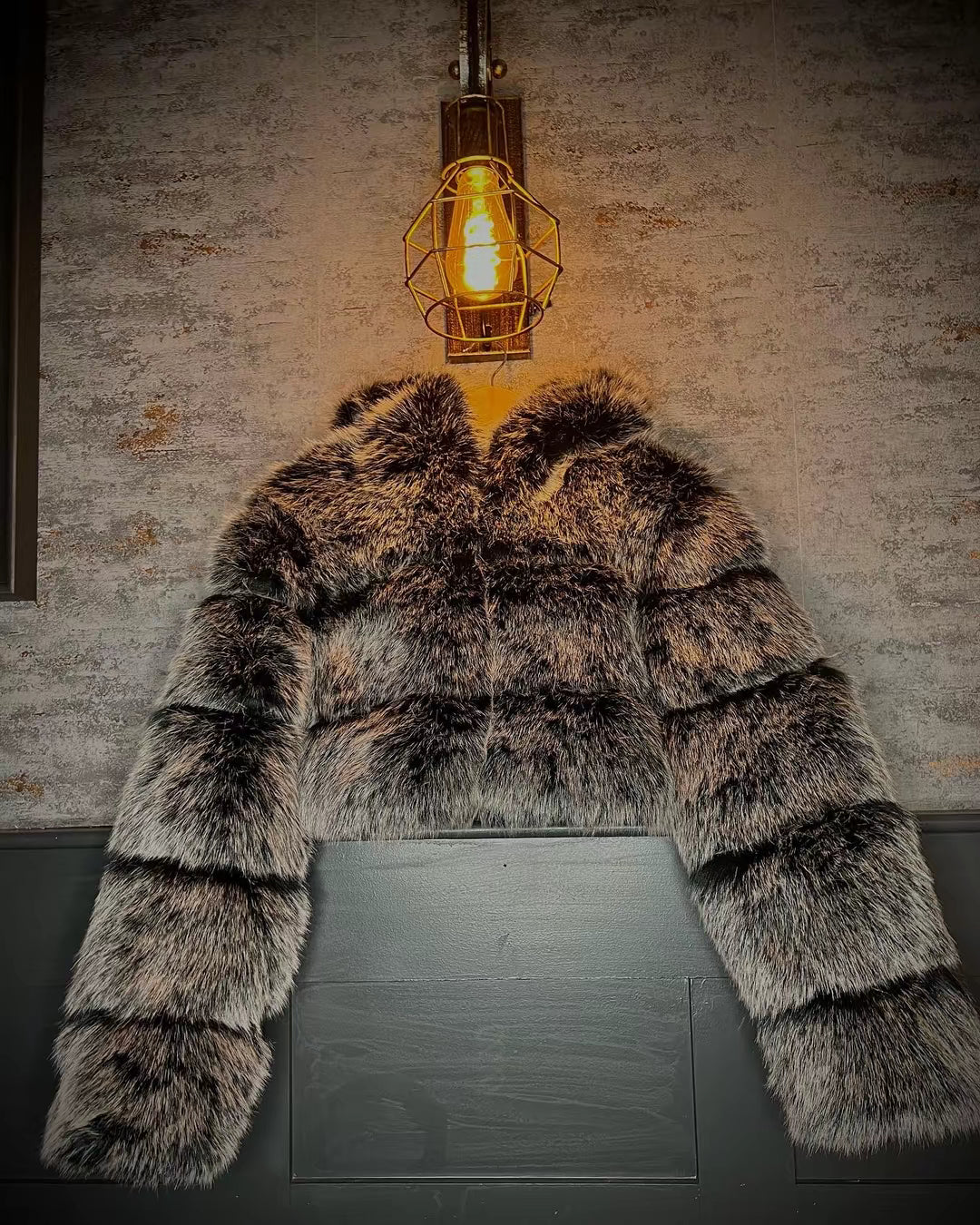 FoxGrey Cropped Hooded Faux Fur Coat