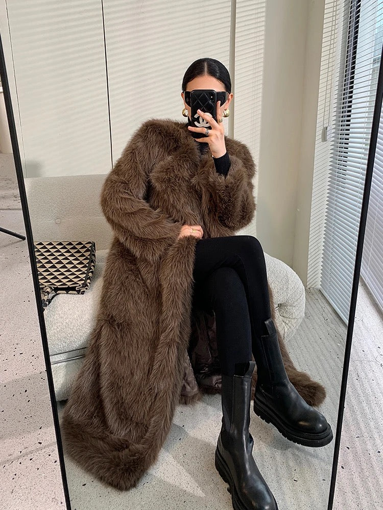 Brown Long Faux Fur Coat