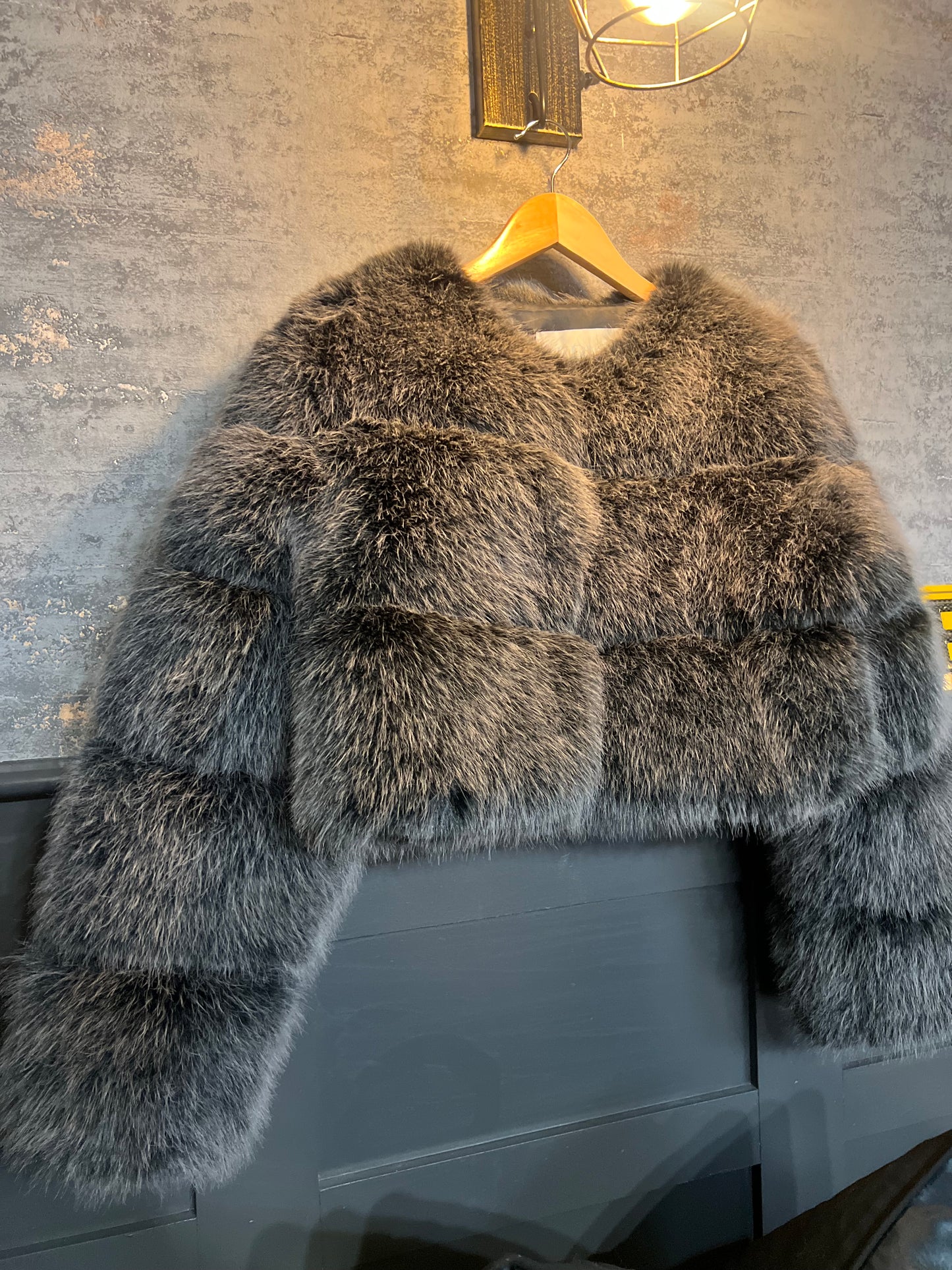 FoxGrey Cropped Faux Fur Coat