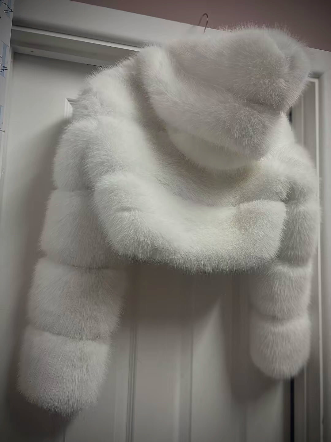 Luxury White Cropped Faux Fur Coat
