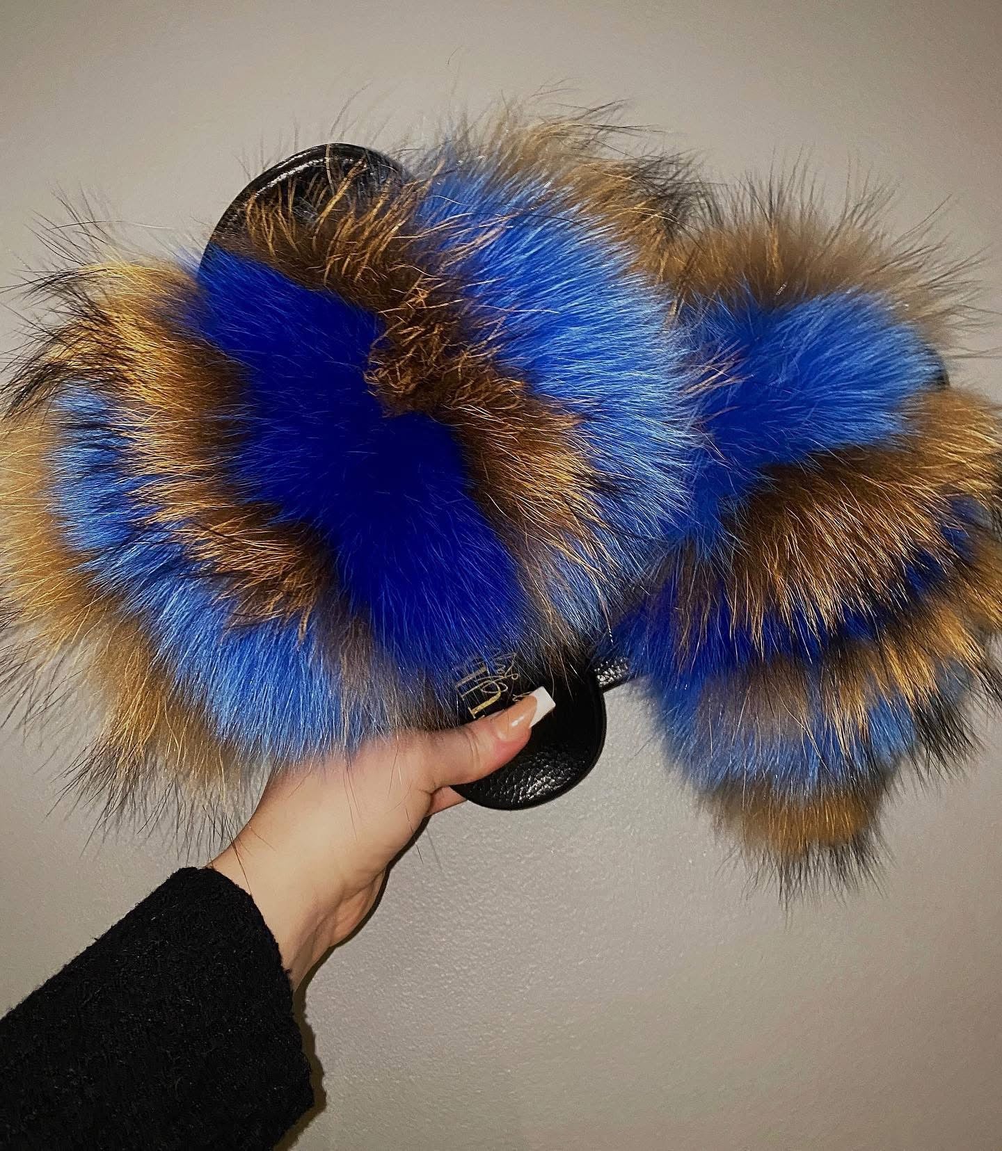 Multi Colour Fox Fur Sliders