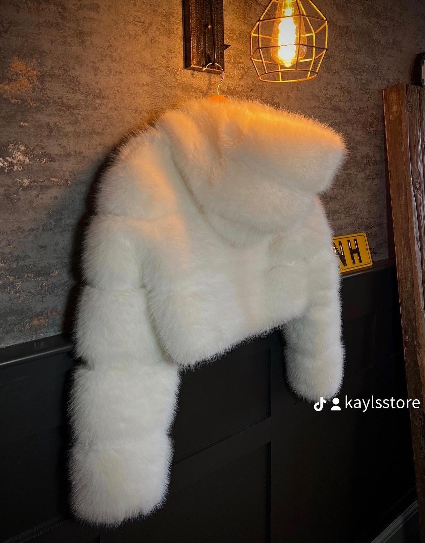 Luxury White Cropped Faux Fur Coat