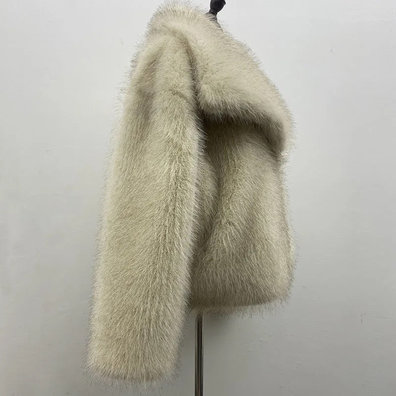 Cream Mink Faux Fur Coat