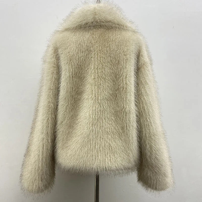 Cream Mink Faux Fur Coat