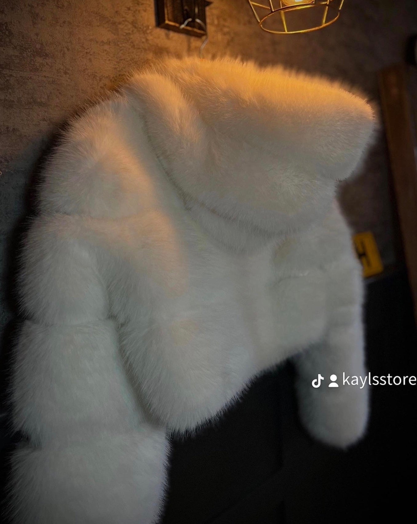 Luxury White Cropped Faux Fur Coat