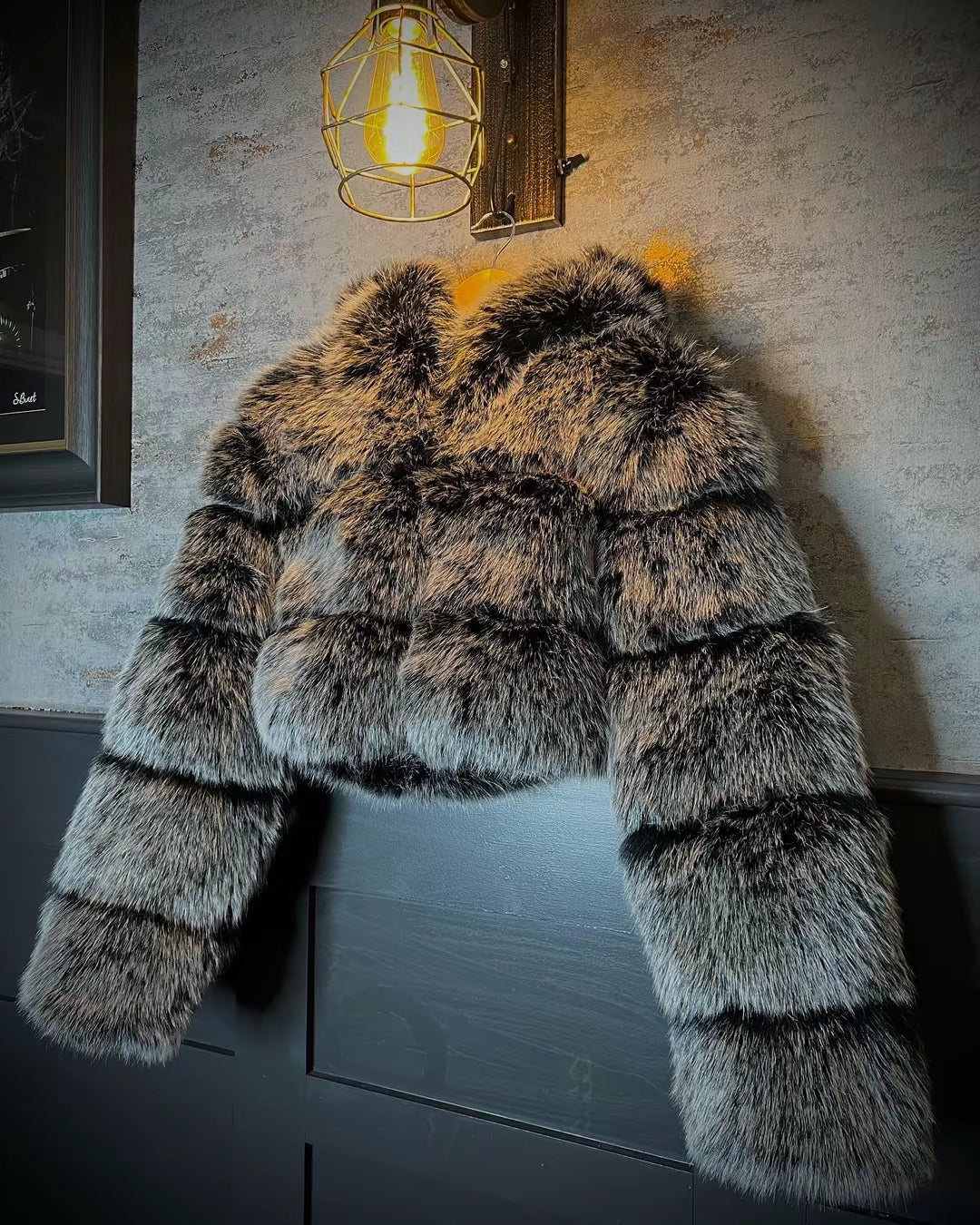 FoxGrey Cropped Hooded Faux Fur Coat