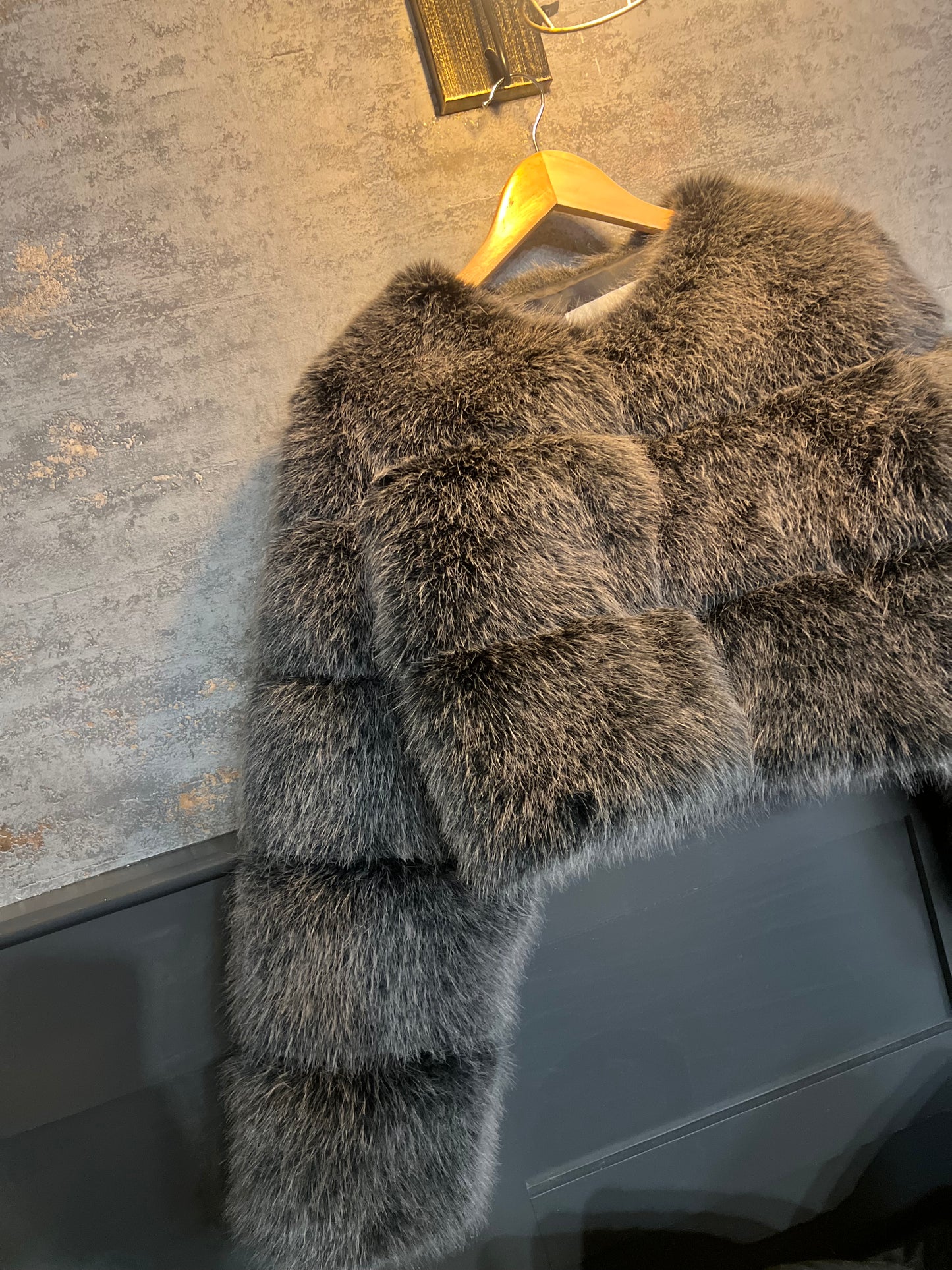 FoxGrey Cropped Faux Fur Coat