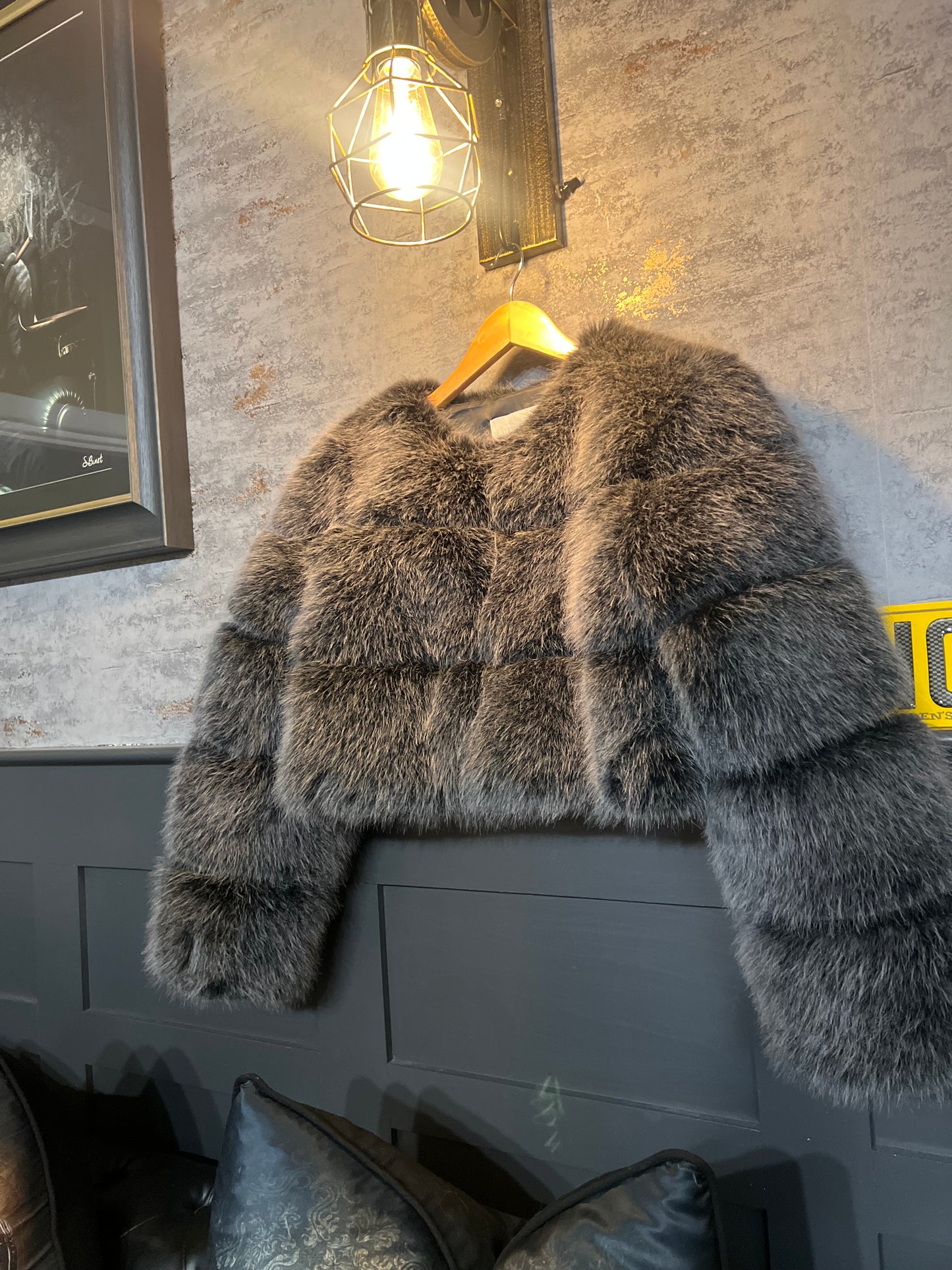 FoxGrey Cropped Faux Fur Coat