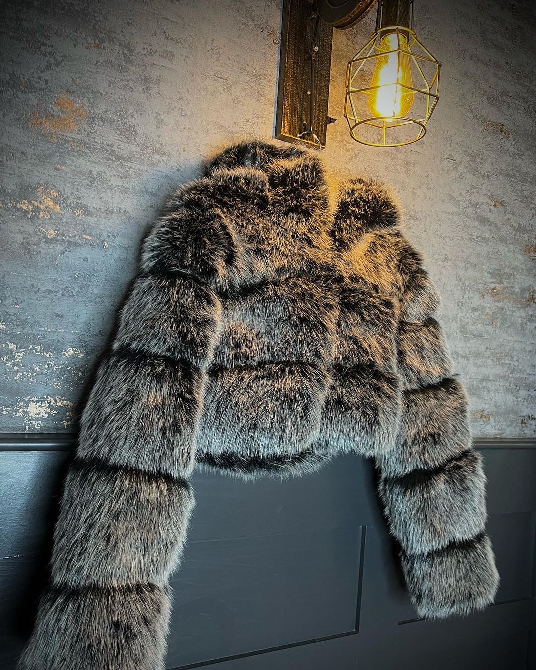 FoxGrey Cropped Hooded Faux Fur Coat