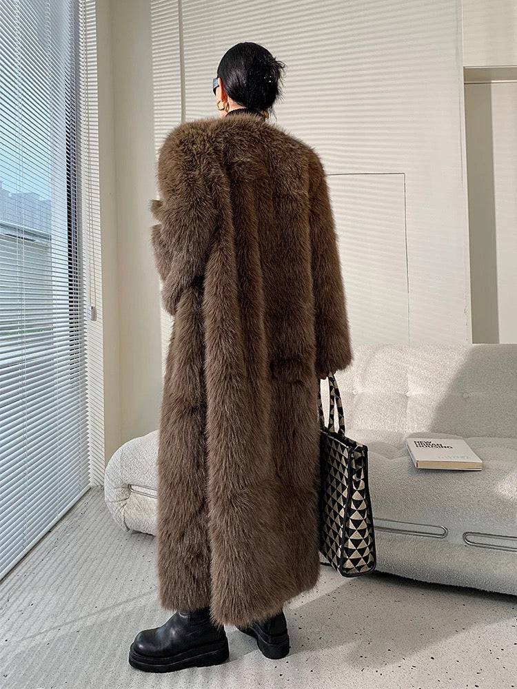 Brown Long Faux Fur Coat