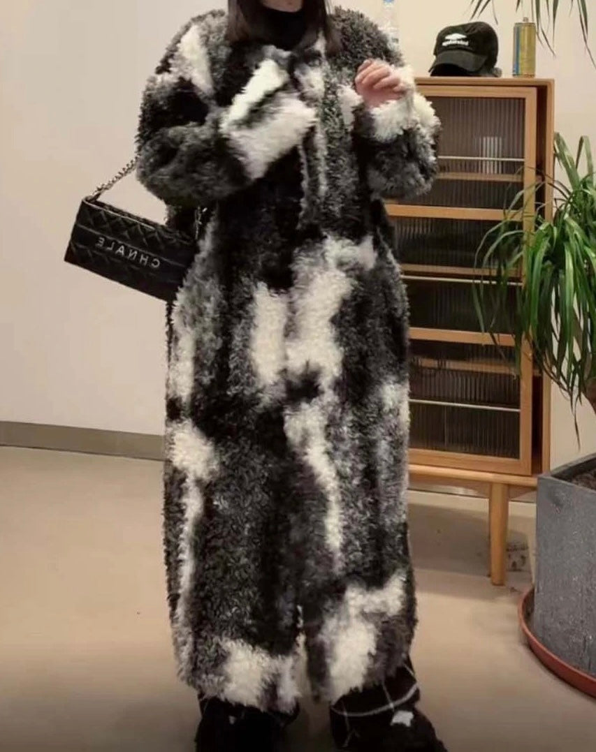 Black&White Long Faux Fur Coat