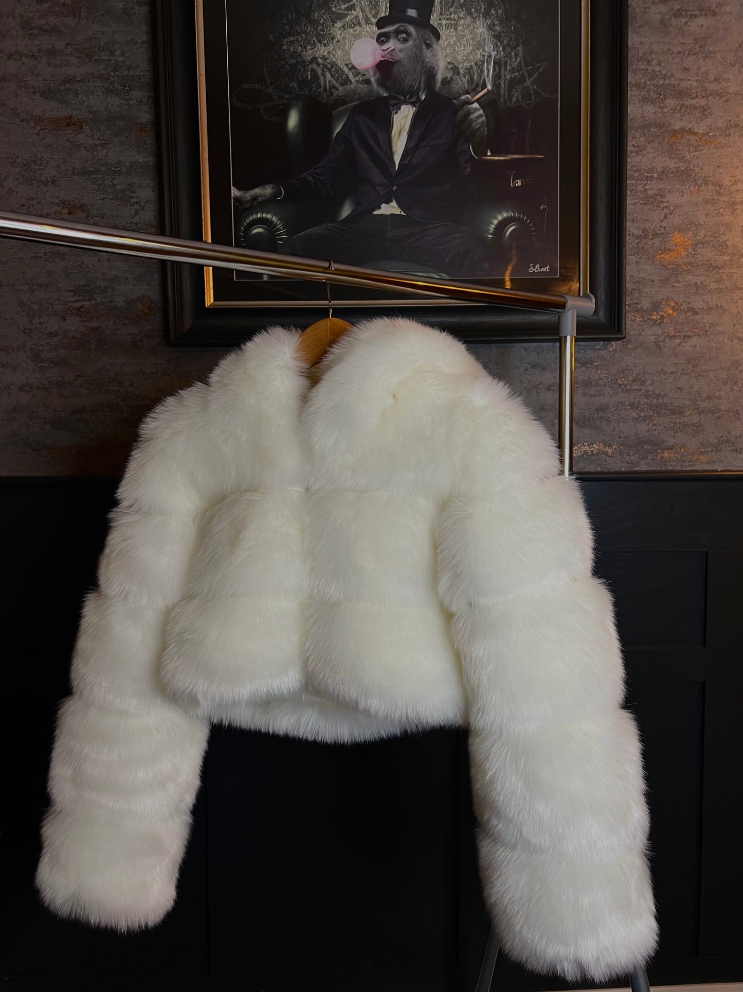 White Cropped Faux Fur Coat