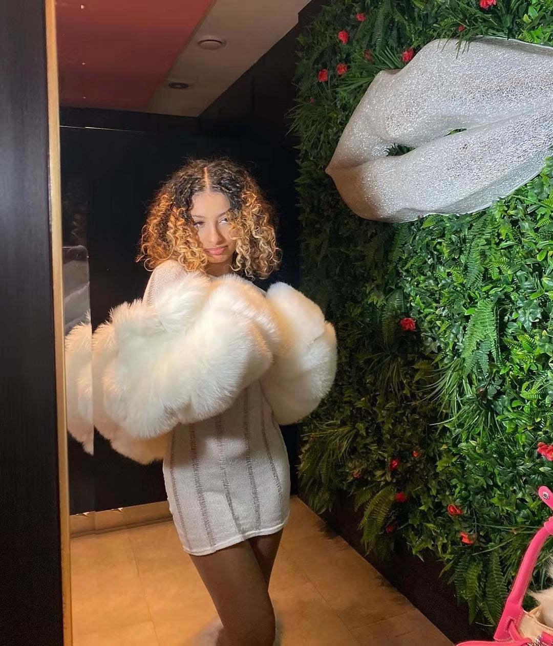 White Cropped Faux Fur Coat