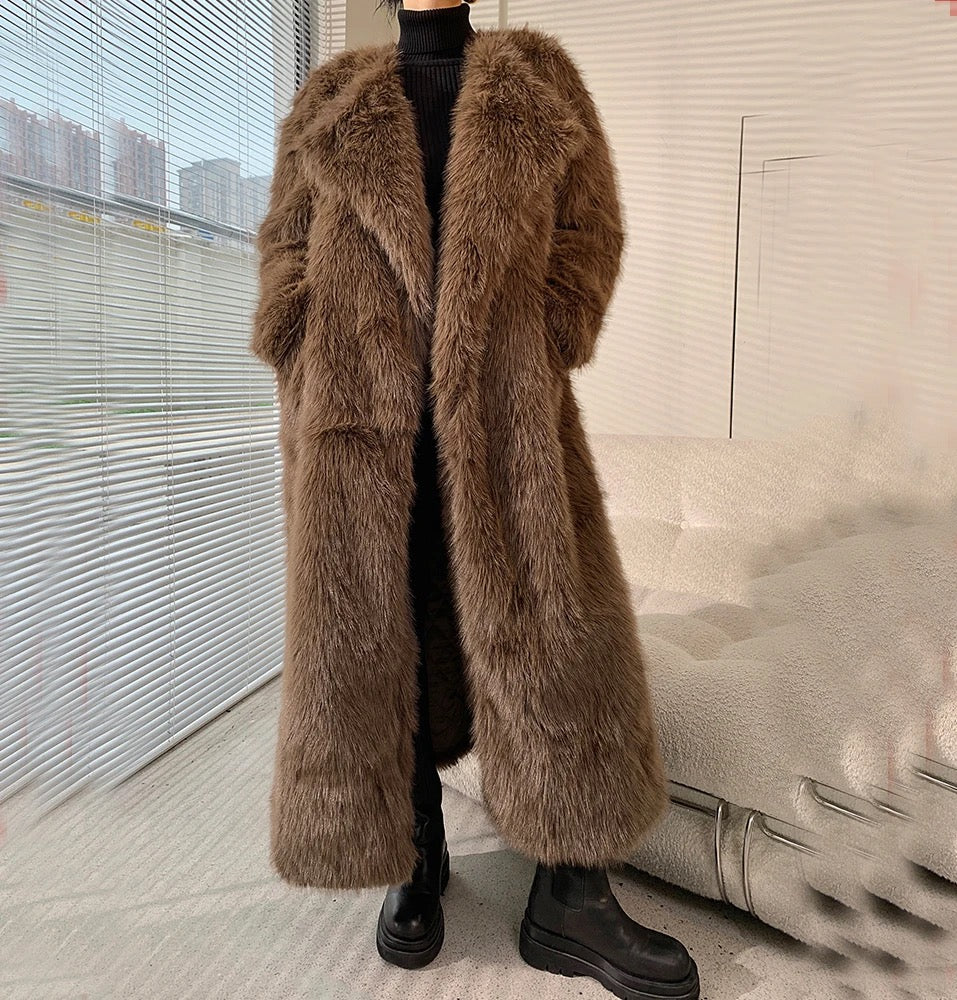 Brown Long Faux Fur Coat