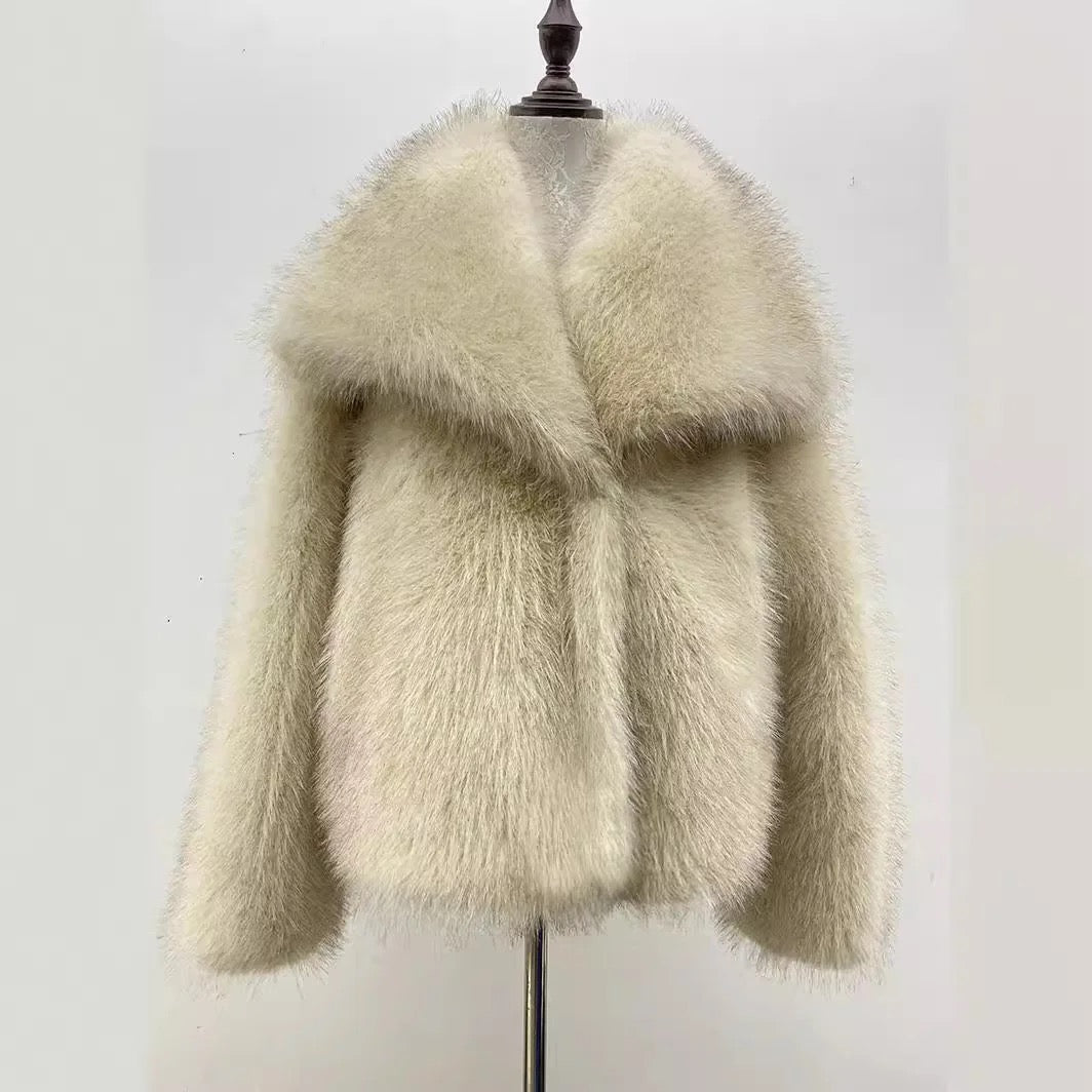 Cream Mink Faux Fur Coat