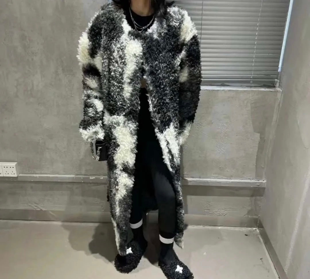 Black&White Long Faux Fur Coat