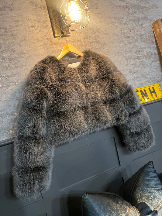 FoxGrey Cropped Faux Fur Coat