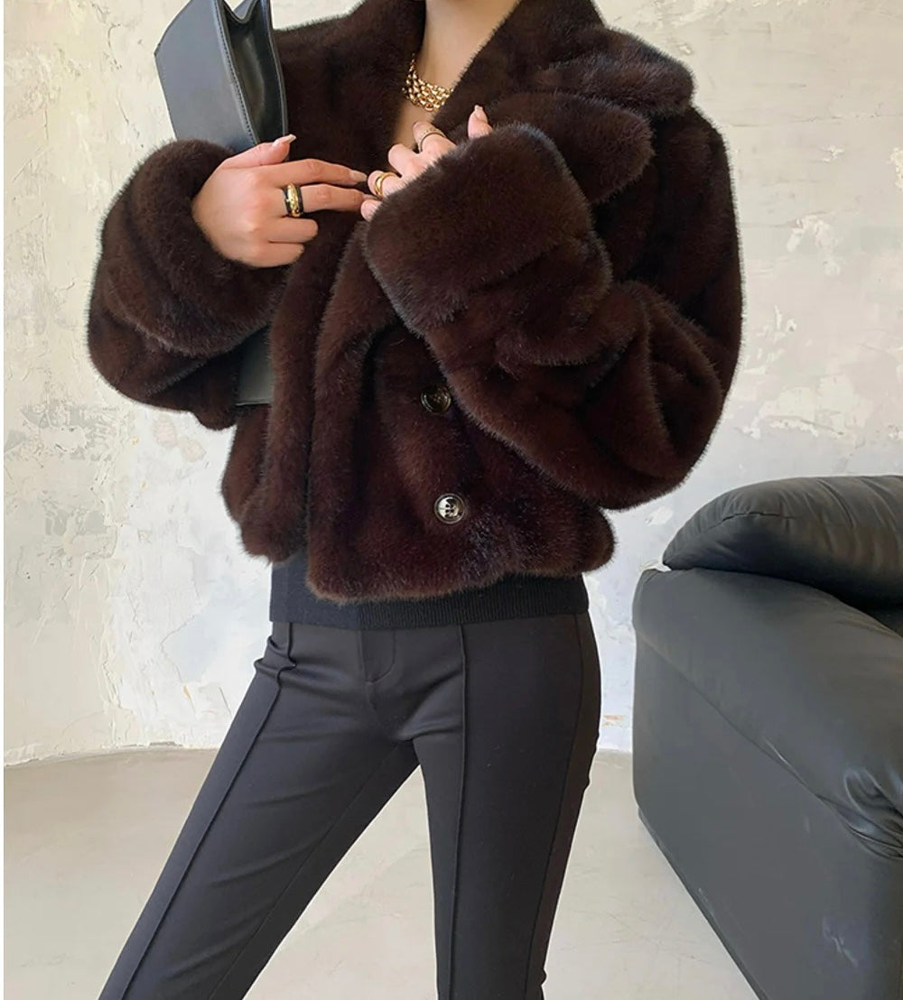 Brown Mink Faux Fur Coat