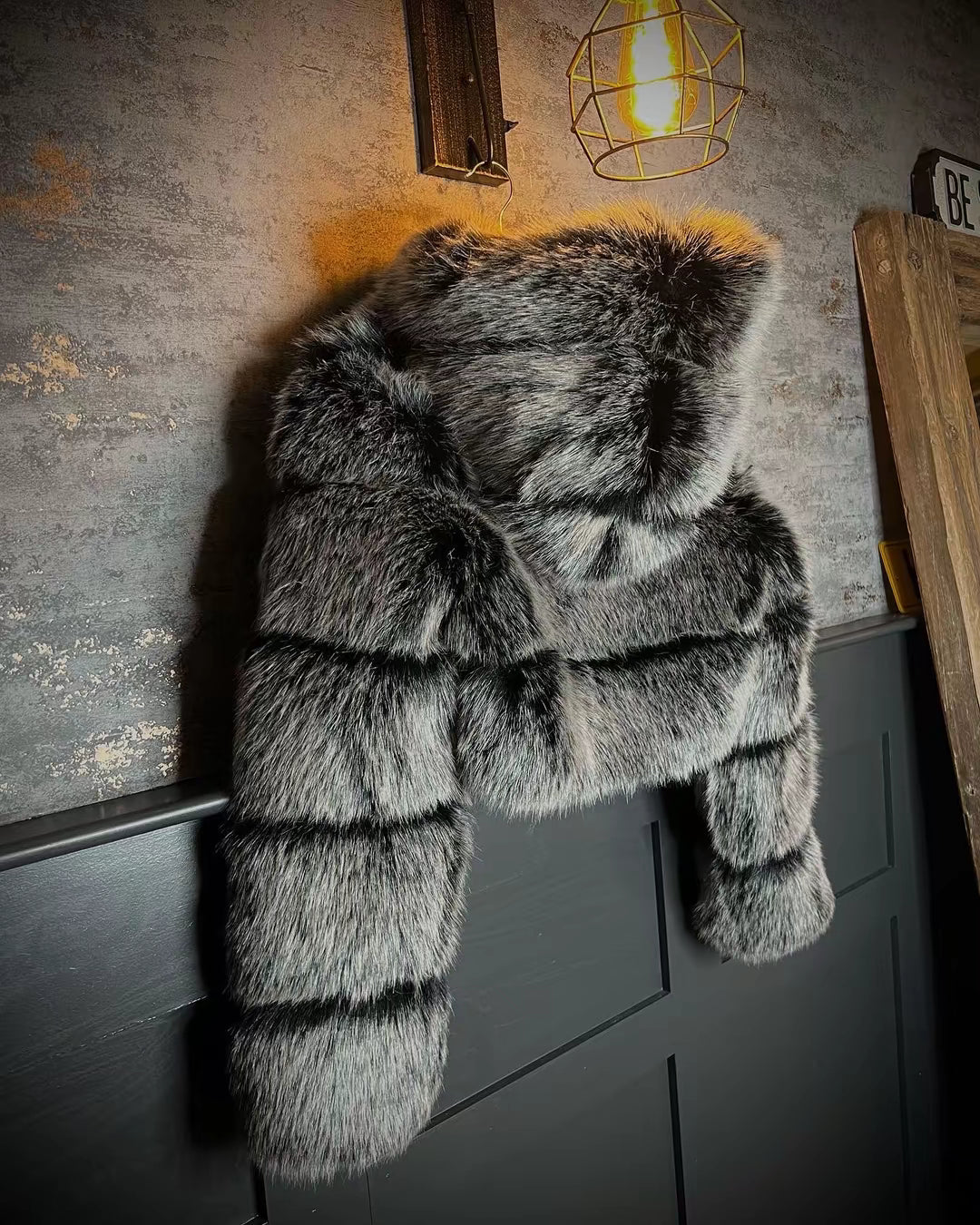 FoxGrey Cropped Hooded Faux Fur Coat