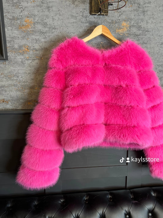 Hot Pink Faux Fur Coat