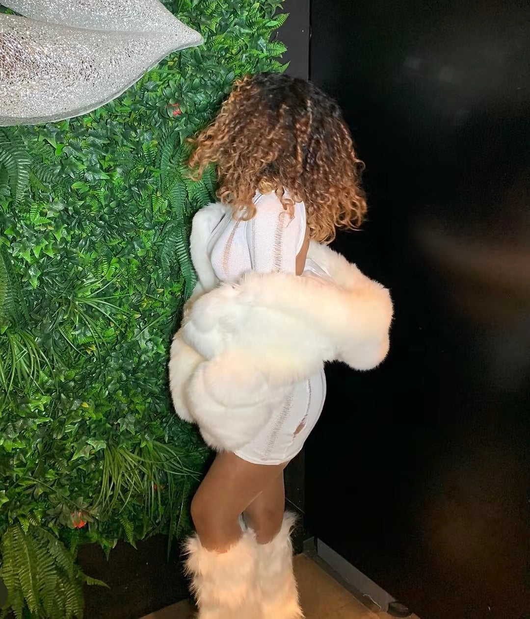 White Cropped Faux Fur Coat