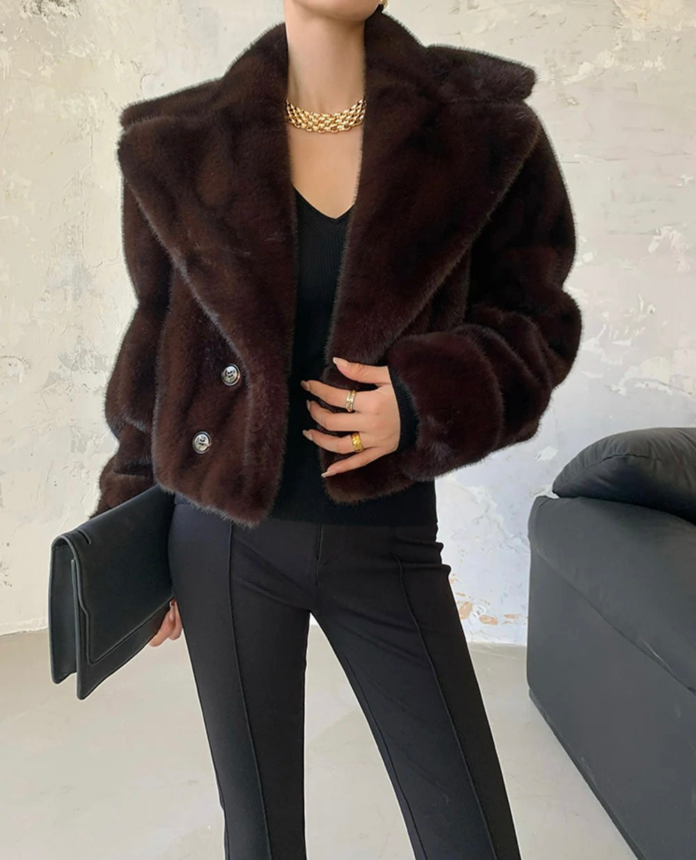 Brown Mink Faux Fur Coat