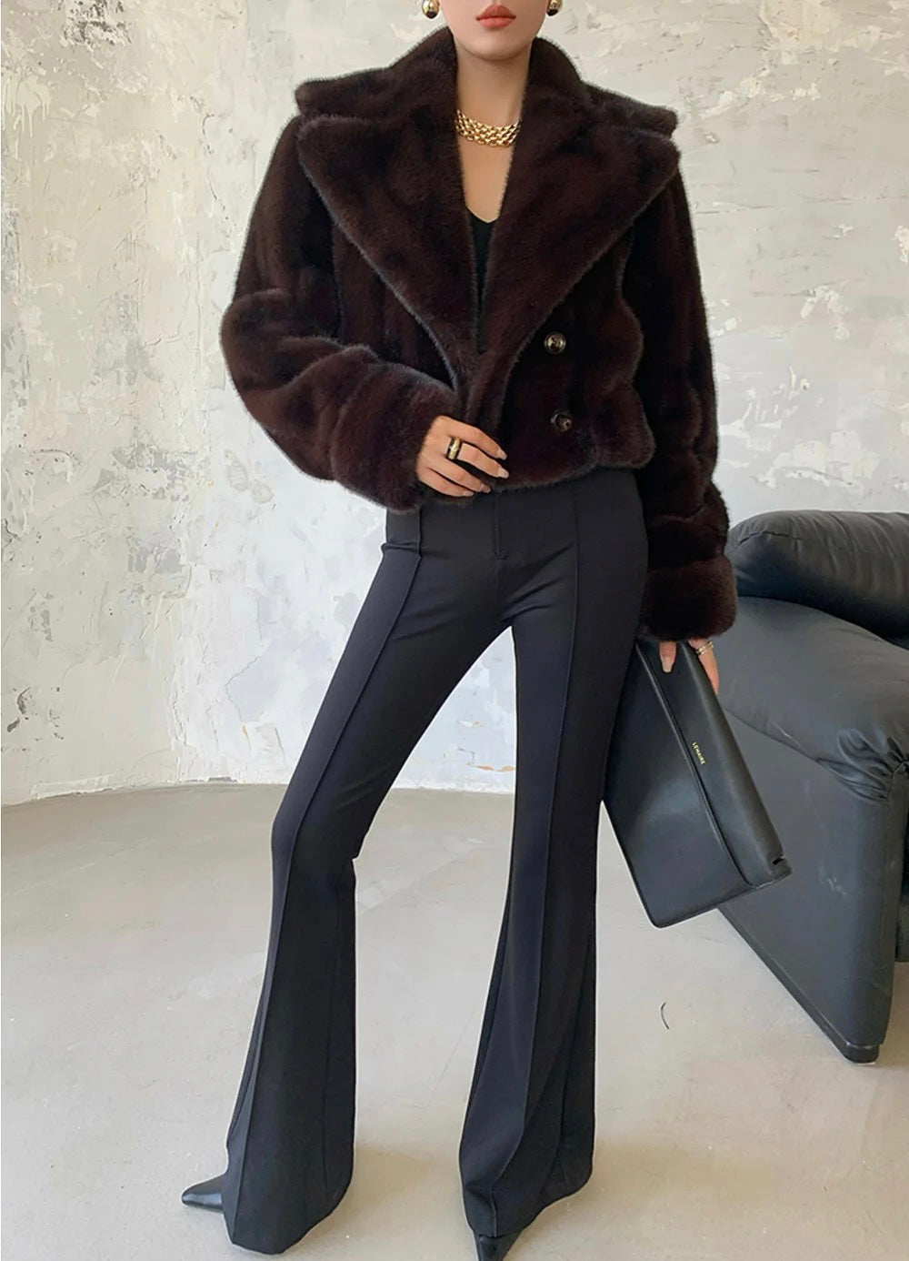 Brown Mink Faux Fur Coat