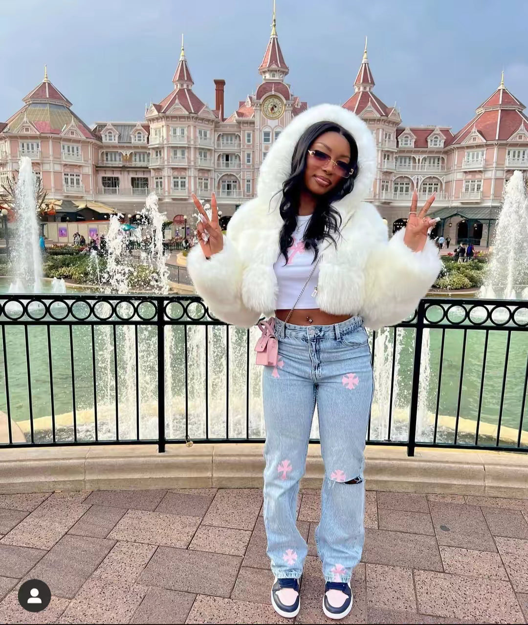 White Cropped Faux Fur Coat