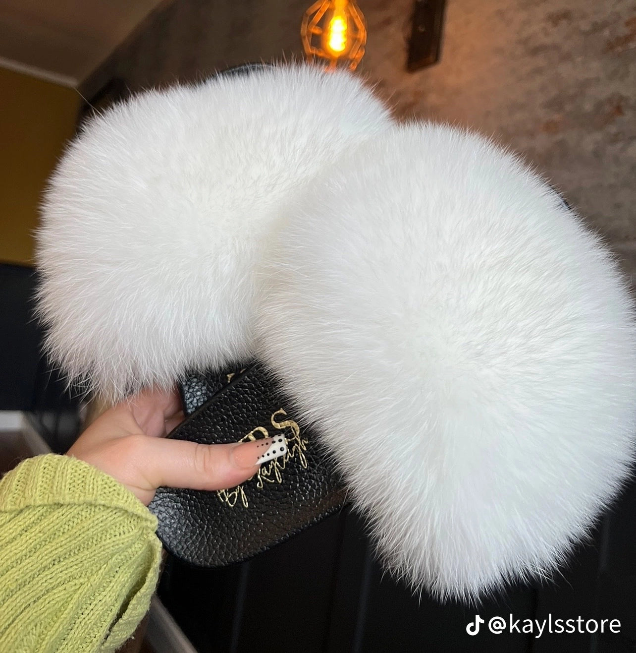 White Fox Fur Sliders
