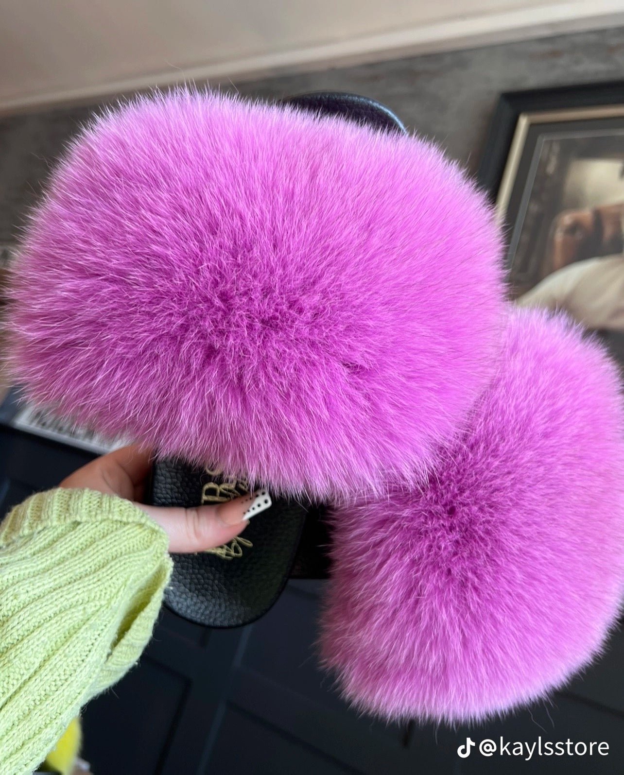 Pink Berry Fox Fur Sliders